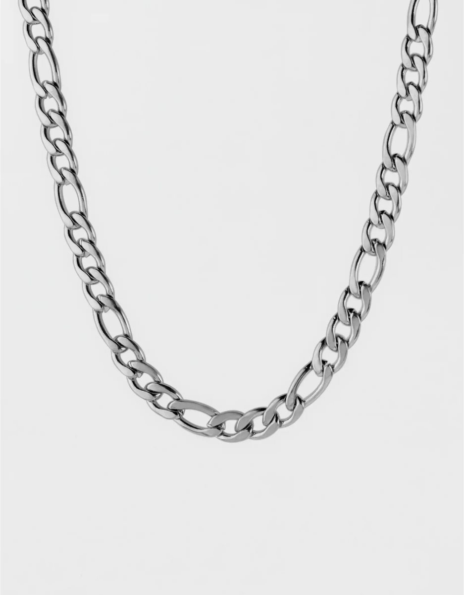 Bijoux American Eagle Polished Stainless Steel Figaro Chain Necklace Argent Homme | NVD-20727146